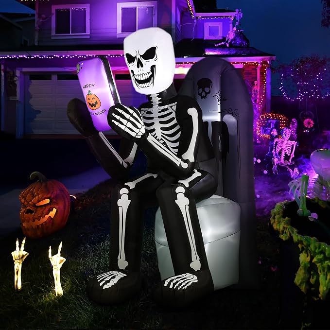 BLOOMWIN 6 FT Halloween Inflatable Outdoor Decoration Skeleton & Tombstone - skeleton