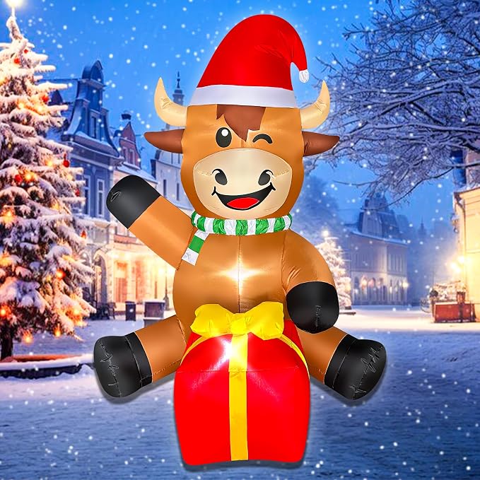 Christmas Inflatables,5 FT Highland Cow with Gift Box Built-in LEDs Christmas Inflatable Decor for Outdoor Home,Blow Up Xmas Inflatable Decoration as Gift for Holiday Party Lawn Garden Yard - skull inflatable