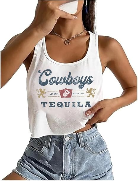 Western Cowboy Crop Tank Tops Women Vintage Graphic Cowgirl Tees Country Concert Tshirt Casual Sleeveless Crop Tops - skull tank tops