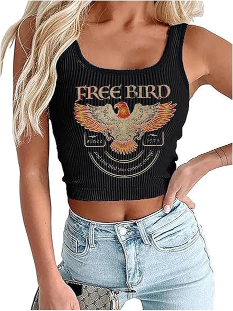 Vintage Cowgirl Crop Tank Tops Women Retro Graphic Western Cowboy Tee Girls Sleeveless Country Concert Crop Tops - skull tank tops