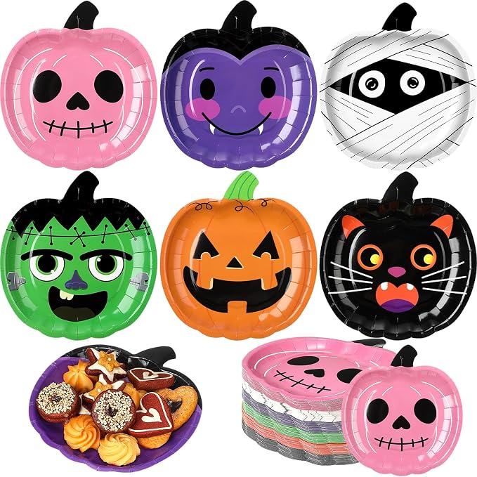 Umigy 42 Pcs Halloween Paper Plates Disposable Halloween Party Supplies - skull plate
