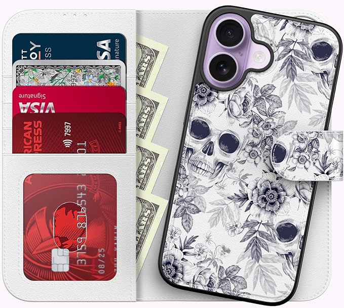 FUNMIKO for iPhone 17 Case Wallet,Flip Folio Leather Phone Cover - Skull phone case