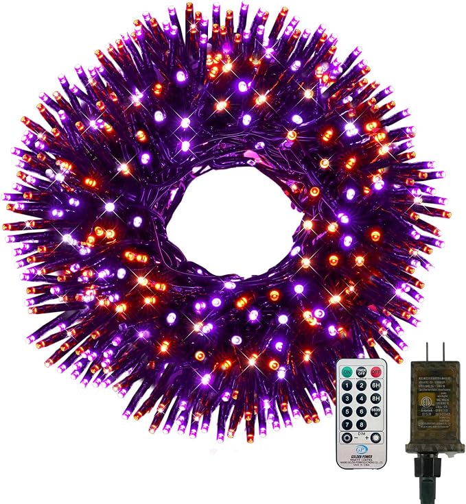 Halloween String Lights Outdoor 25FT 500 LED Cluster Lights Orange Purple - string light