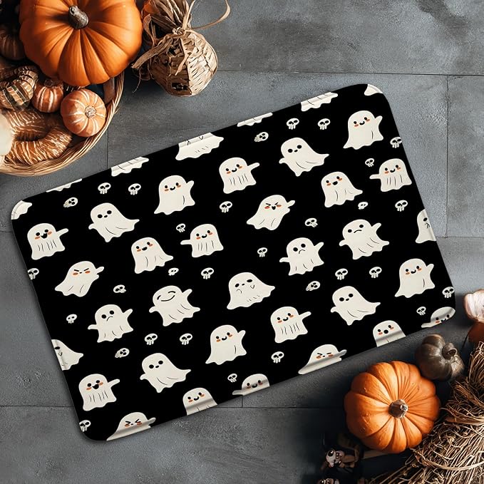 Halloween Ghost Bath Mat Modern Retro Scary Skull Funny Gothic Vintage Horror Cartoon Bathroom Bathtub Floor Area Rugs Doormat Toilet Decor(18×30 in)