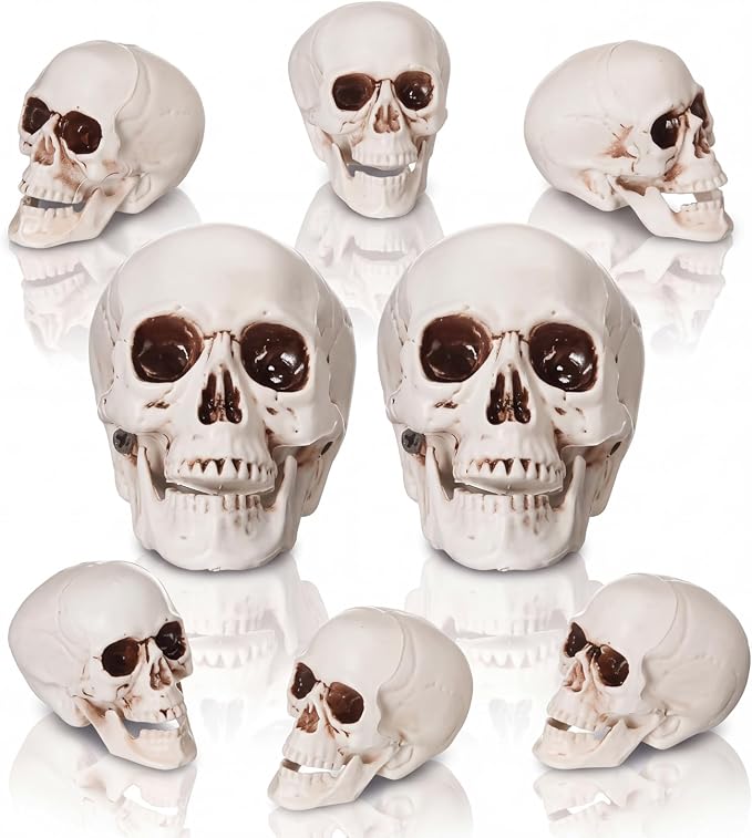 8 Pcs Skull Heads Halloween Decor, 4.9''&2.9'' - skull carpet