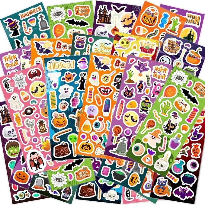 36 Sheets Halloween Stickers, Halloween Stickers for Kids Treat Bags - skull sticker