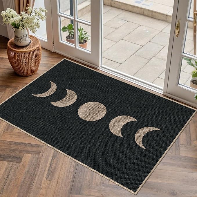 Easy Jute 2×3 Black Moon Area Rug,Washable Entryway Rug, Small Modern Door Carpet,Neutral Non-Slip Outdoor Indoor Farmhouse Rug for Kitchen Patio Entry Porch