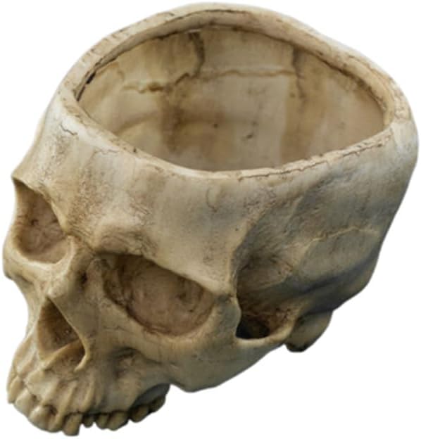 Large Funny Resin Skull Flower Pot Planter Container, Open Skeleton Shaped Head Bone Candy Bowl Flowerpot Props Home Office Desk Decor Halloween Statue Sculpture Decoration - skull figurine