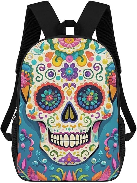 Travel Backpack for Women Men Carry On Backpack Colorful Sugar Skull Laptop Backpack 17 Inch Lightweight Casual Daypack - skull backpack