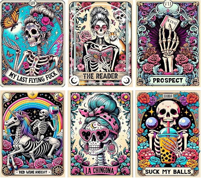 LWZAYS 6 Packs DIY Skull Diamond Painting Kits for Adults, Halloween Skull Tarot Diamond Art Kits for Beginners, Full Round Dots Diamond Arts and Crafts for Home Wall Decor Gifts(12×16 inch)