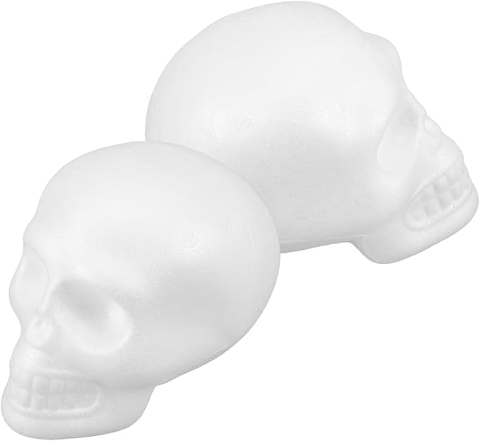 Operitacx 2-Piece White Foam Skulls for Halloween Painting and Craft Decor