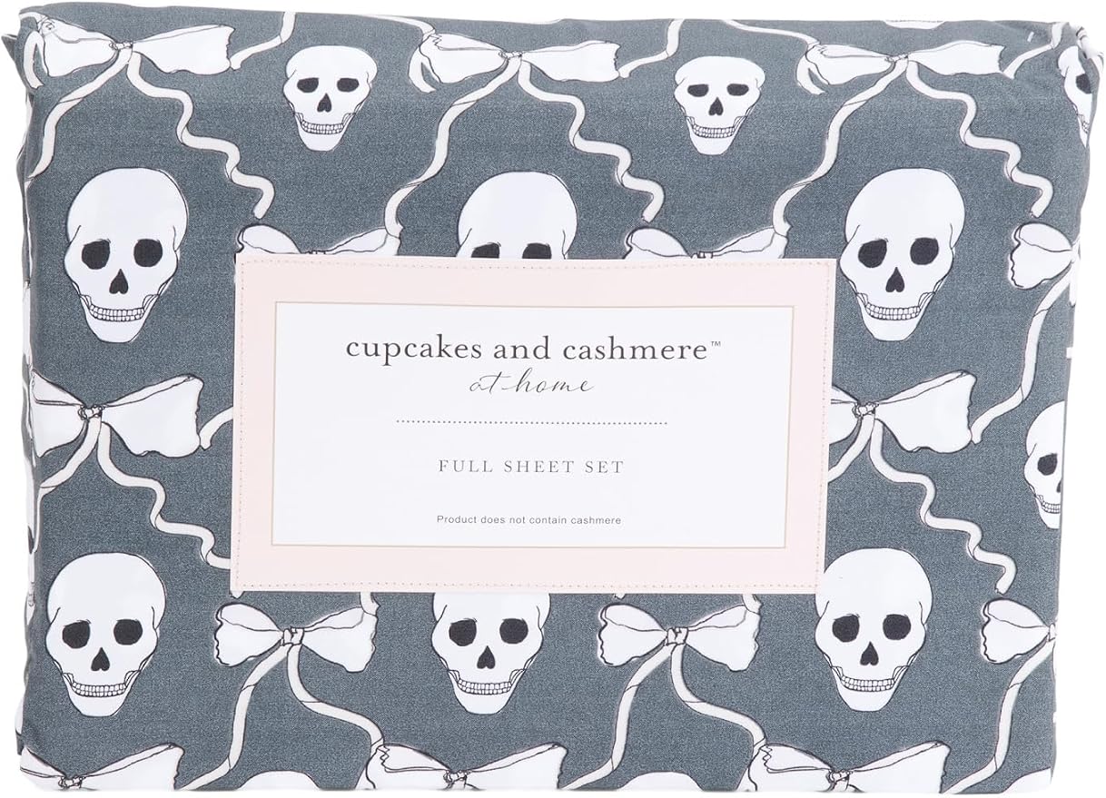 cupcakes and cashmere Skull & Bows Sheet Set, Full - skull bedding