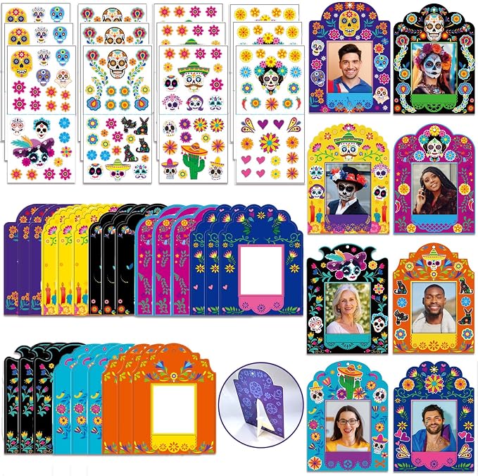 Day Of The Dead Decorations - Day Of The Dead DIY Paper Photo Frames Set - skull sticker