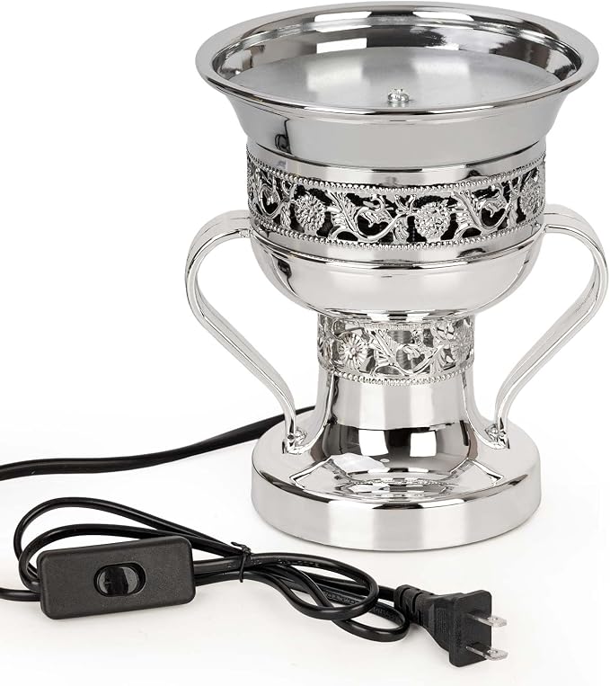 Electric Incense Burner, Arabian Style Electric Incense Holder, Middle Eastern Tabletop Decorative Censer for Yoga Spa Home Office Christian Church Decor, US Plug (Silver) - skull incense burner