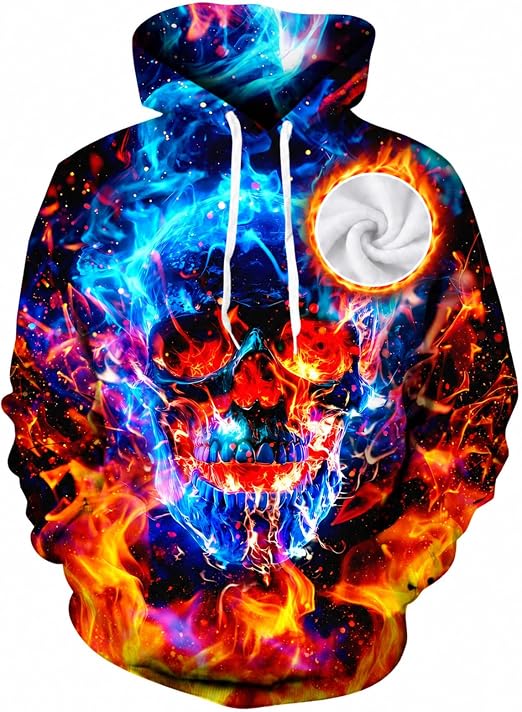 RAISEVERN Hoodies for Men Fleece Unisex Pullover Sweatshirt - skull hoodie