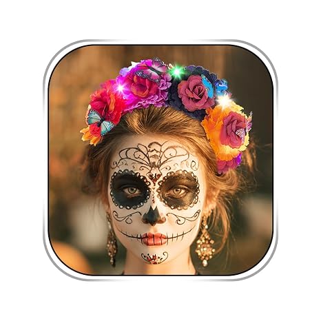 Abien Mexican Rose Flower Crown Headband Light Up Day of The Dead Floral Crown Halloween Costume Party Hair Accessories for Women(Colourful, One Size) - skull headband