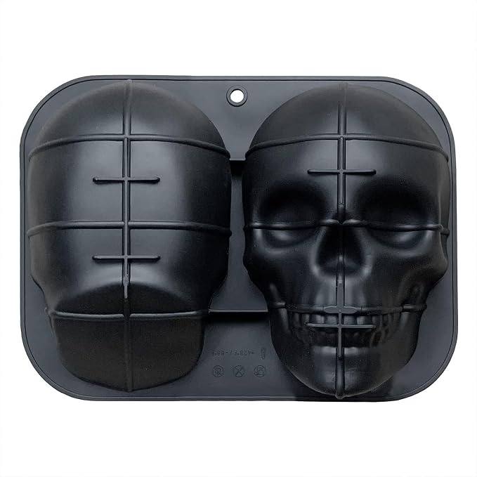 Skull Ice Mold, Skull Cake Pan Silicone Mold, Pirate Baking Pan For Baking, For Halloween, Birthday Party, Ice Cube Tray (2 Cavity Large Cake Pan) - skull ashtray