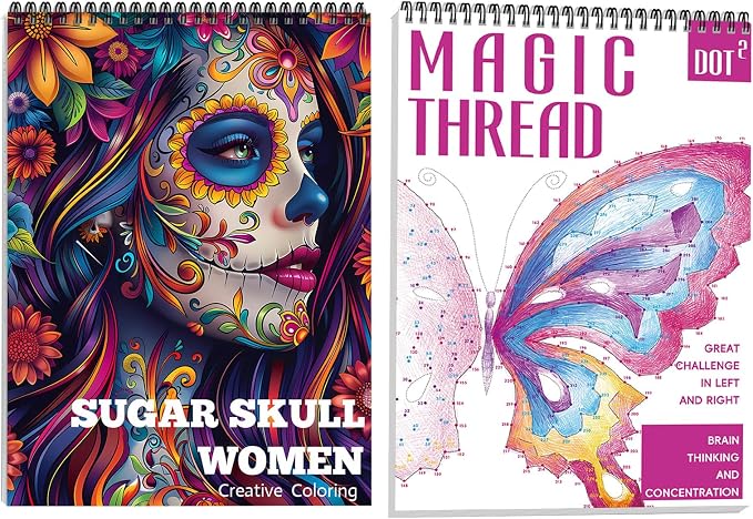 ADEVIAN Sugar Skull Women Coloring Book for Adult Women Relaxation & Dot-to-Dot Coloring Book, Coloring Activity Book for Adults Fun and Challenging, Easy Tear & Share - sugar skull book