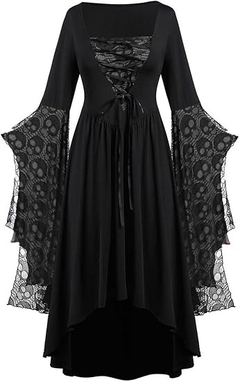 Women's Gothic Witch Dress, Halloween Vampire Sorceress Costume - sugar skull dress