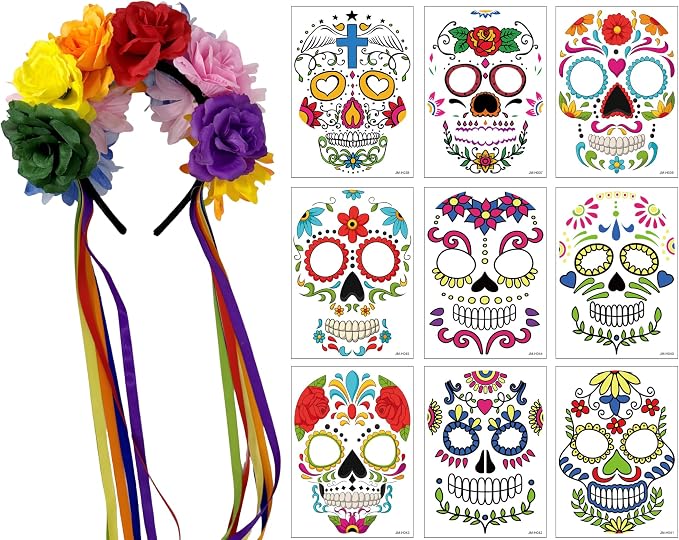 Day of the Dead Headpiece Set for Women Día de los Muertos Headband - sugar skull costume