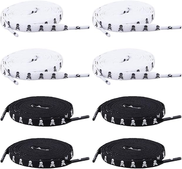 SUPERFINDINGS 4 Pairs 2 Colors Flat Printed Shoelaces Cool Replacement Athletic Shoelaces Polyester Skull Print Shoe Lace for Sports Shoes Boots Sneakers Skates,Length: 120cm/47 Inch - sugar skull boots