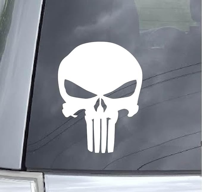 Punsher Skull Decal Vinyl Sticker for Car Truck Van Windows Laptop, White Skull Bumper Sticker | 5.5 inches (White) - skull sticker