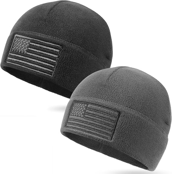 OUTDOOR SHAPING American Flag Fleece Beanie with Embroidered Patch Hat - skull watch