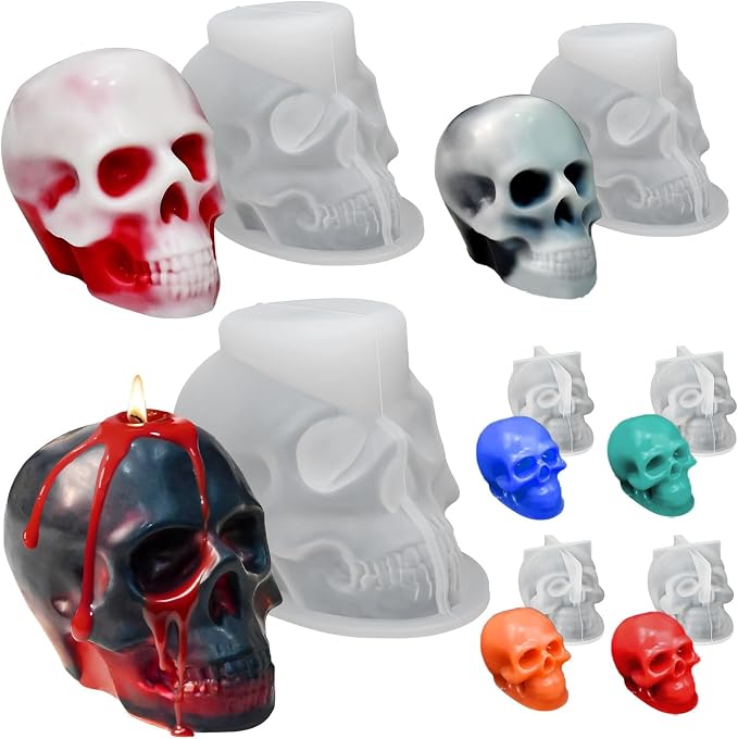 Skull Candle Molds, 7 Pack 3D Halloween Candle Molds Skull Head - skull ashtray
