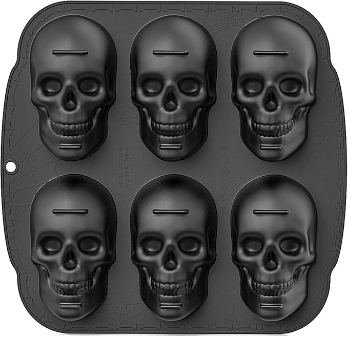 Skull Cake Pan Silicone Mold - 6 Cavities 3D Skull Ice Cube Mold, Halloween Silicone Molds Bpa Free for Chocolate, Jelly, Wax Melt, Ice Cubes - skull ashtray