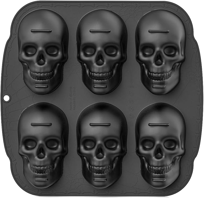 6 Cavities Large Skull Cake Pan Silicone Mold - 3D Skull Ice Cube Mold, Halloween Silicone Molds Bpa Free for Chocolate, Jelly, Wax Melt, Ice Cubes, Gelatin and Resin - skull ashtray