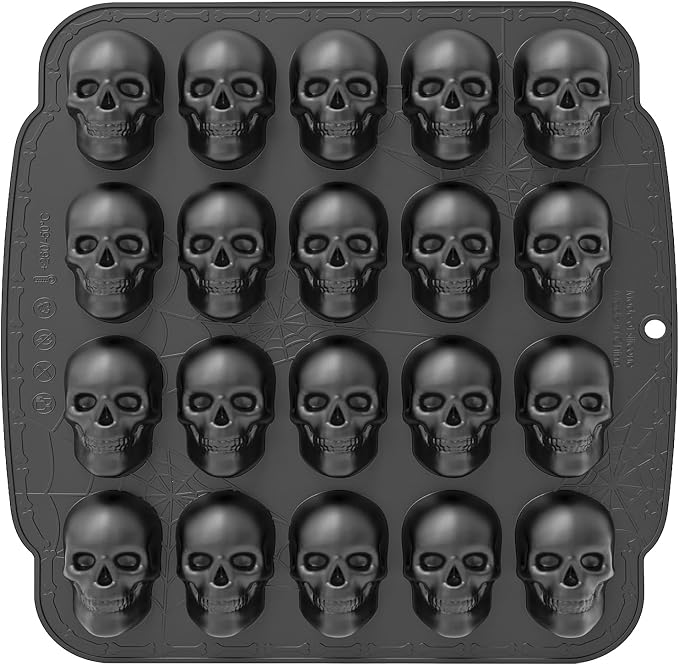 20 Cavities Large Skull Silicone Mold - 3D Skull Ice Cube Mold, Halloween Silicone Molds Bpa Free for Chocolate, Jelly, Wax Melt, Ice Cubes, Gelatin and Resin，Finished Size: 2.36 In × 1.40 In - skull candle