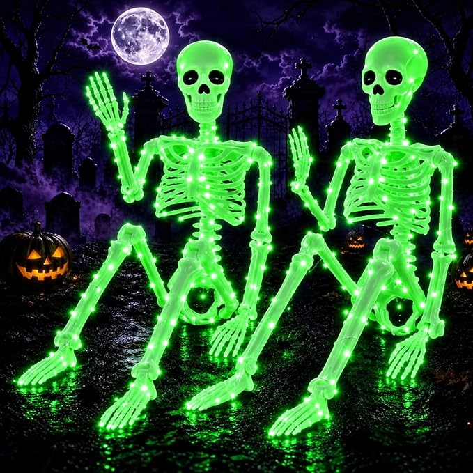 2Pack36 Halloween Light up Skeleton Deco(350 Green Lights,6H auto‑Off) - skeleton