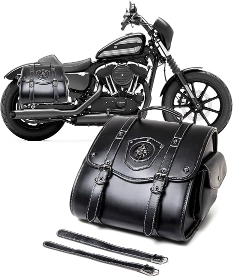 Rogierra 27.9L Motorcycle Tool Bag - Large Capacity Black PU Leather Sissybar Storage Bag, Waterproof Saddlebags with Metal Skull Pattern - skull suitcase