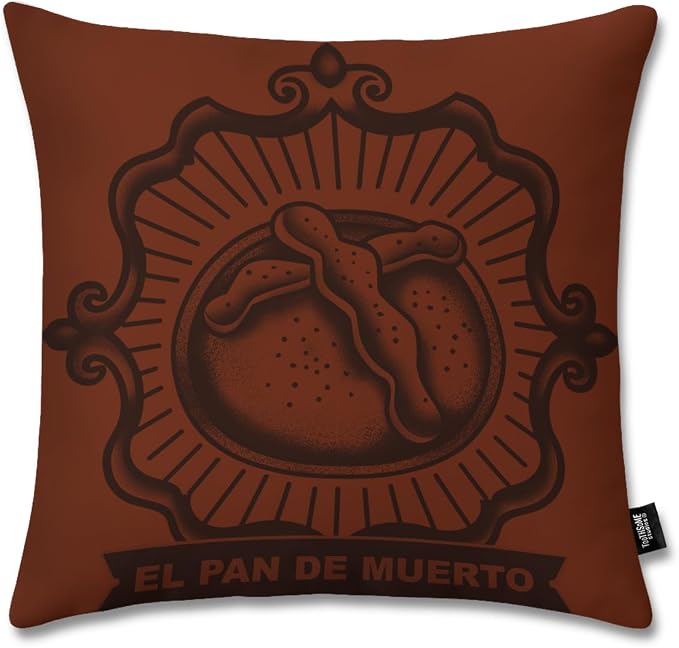 Toothsome Studios El Pan De Muerto Day of the Dead Throw Pillow Case, 15.35 x 15.35 inches, (Insert/Filing Not Included), Dia De Muertos Lotería Theme, Colorful Plush Decor (1, ElPanDeMuerto) - skull candle