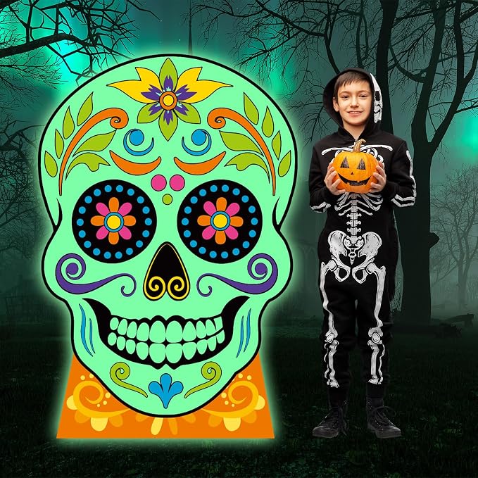 4ft Dia De Los Muertos Decor, Sugar Day of The Dead Skull Cardboard Cutout - skull inflatable