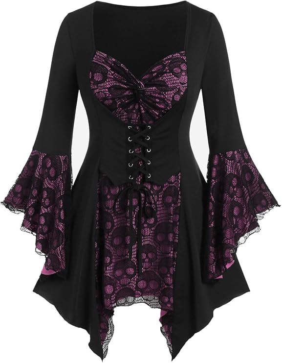 Rosegal Womens Plus Size Gothic Skull Lace Tee - skull tank tops