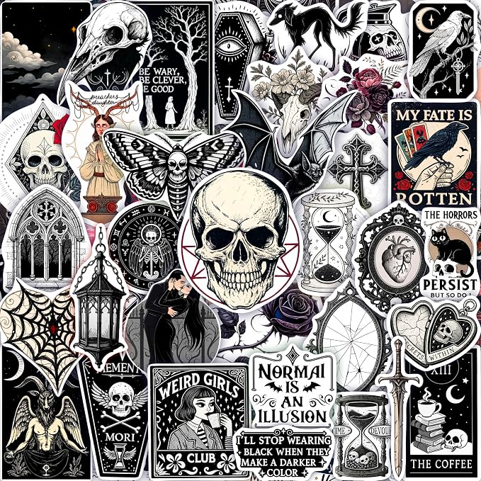 100Pcs Gothic Stickers for Adults, Goth Stickers for Laptop, for Water Bottle – Goth Gifts, Gothic Party Supplies – Death, Scary, Skull Decals – Gift for Women & Men