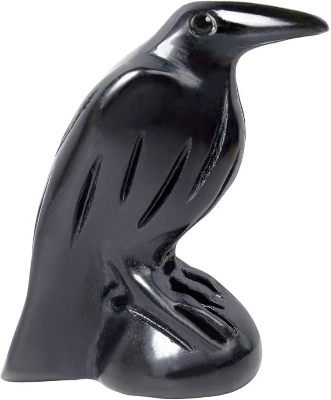 Black Obsidian Raven Statue Gothic Witchy Decor Hekate Crystal - skull figurine