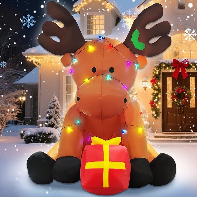 Christmas Inflatable Outdoor Decorations, 8 FT Giant Inflatables Reindeer Yard Decor with Colorful String Lights, Blow up LED Lights Holiday Decorations for Indoor Outside Lawn Garden - skull inflatable