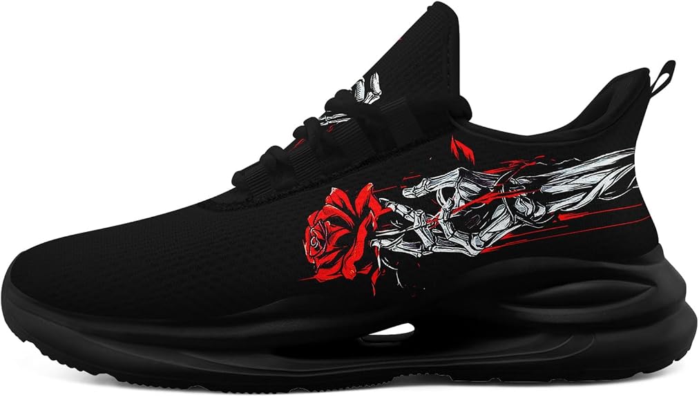 Men’s Skull Running Shoes Lightweight Cushion Sports Walking Shoes Cool Non Slip Gym Training Breathable Tennis Shoes