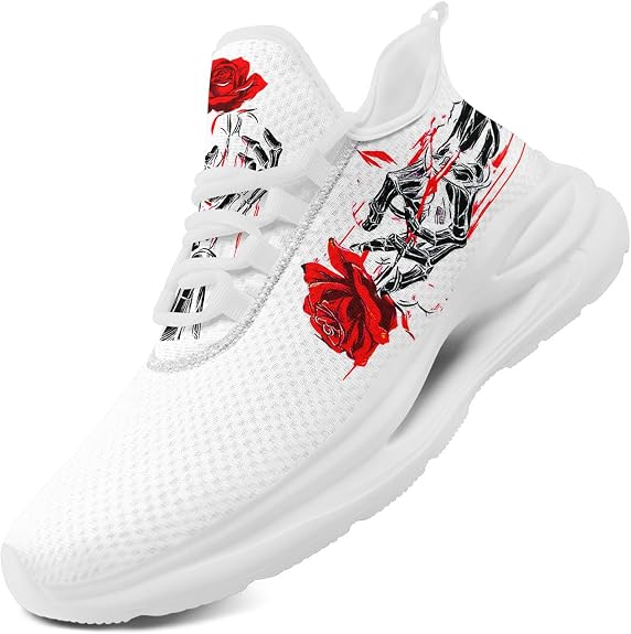 Men's Skull Running Shoes Lightweight Breathable Cushion Sports Walking Sneaker Black Cool Workout Gym Training Tennis Shoes - sugar skull boots