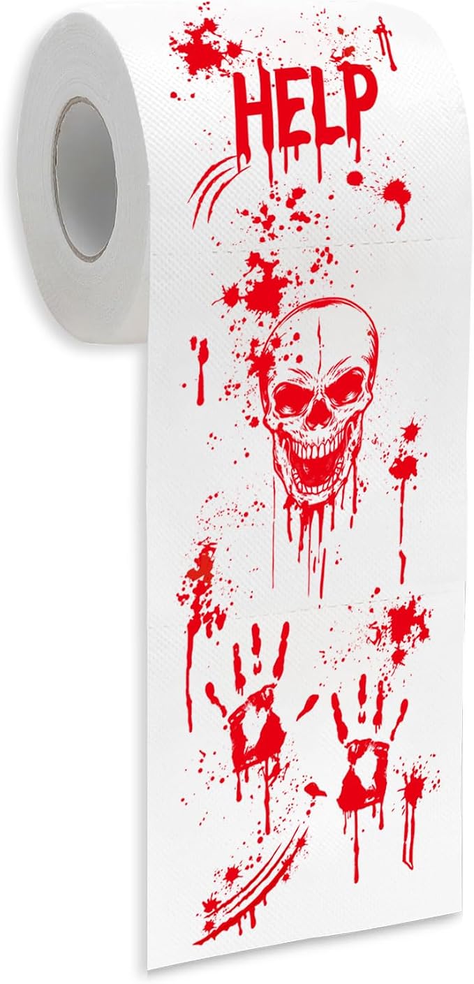 Halloween Bathroom Decorations, Scary Halloween Toilet Papers for Women Men, Bloody Haunted House Decor Bath Room Toilet Paper, Halloween Party Decor Favors Gag Gifts for Friends Coworkers - skull toilet paper