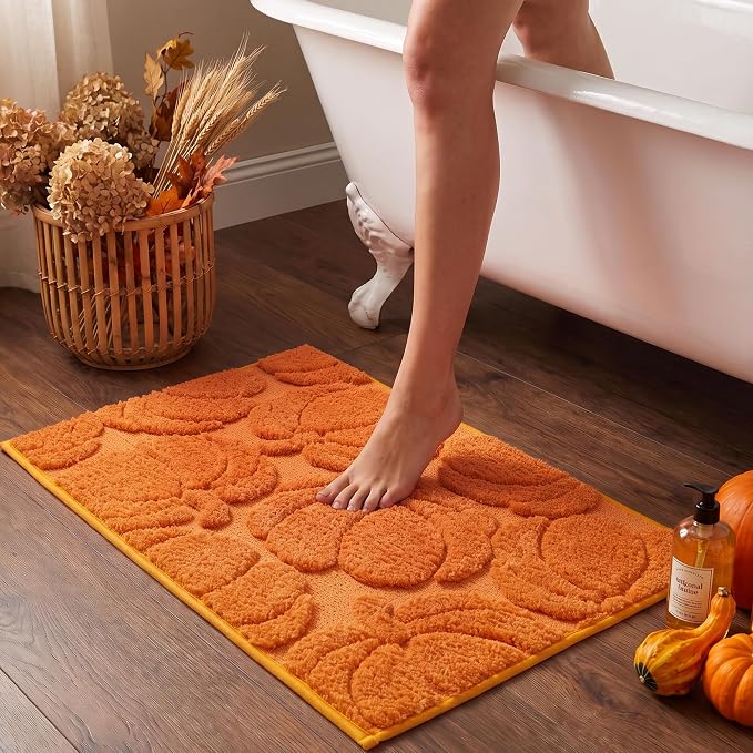 Luxury Fall Autumn Orange Pumpkin Bathroom Mat, 17"x25" - skull carpet