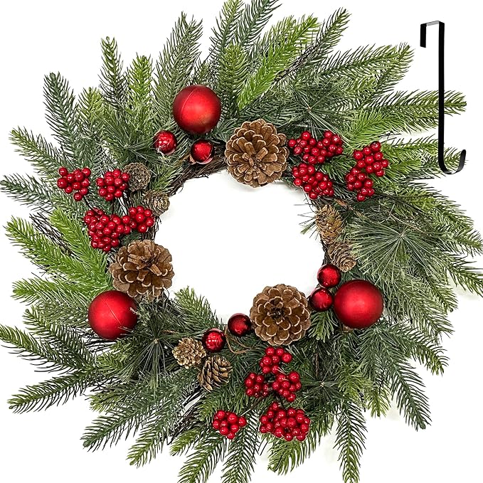 24 Inch Christmas Wreaths for Front Door with Hanger - skull wreath