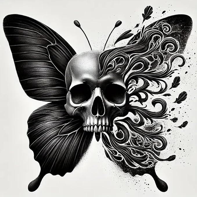 Black Butterfly Skull PVC Vinyl Car Decals Stickers Waterproof Self-Adhesive Decals for Cars, Laptops, Trucks, Motorcycles Wall Window Luggage Scratch Cover Door Decor Sticker - skull sticker