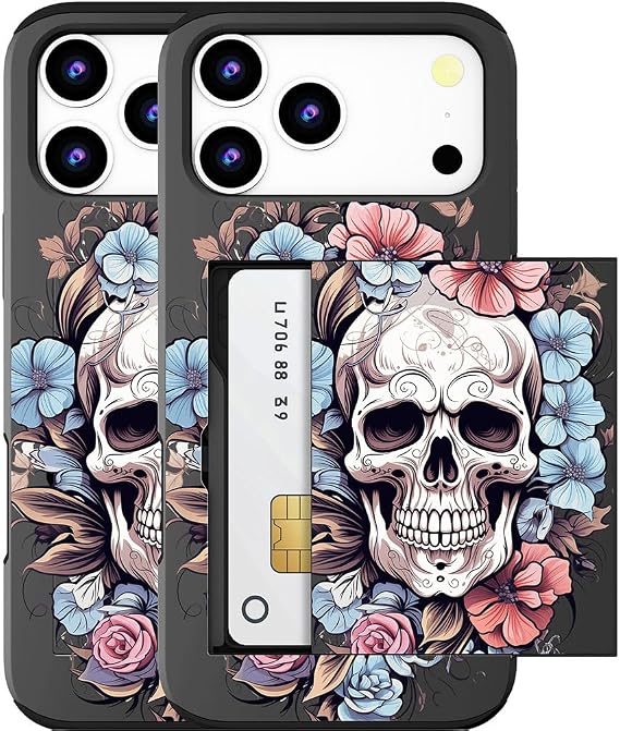 for iPhone 17 Pro Max / 18 Pro Max Case (Black Skull Floral) - Skull phone case