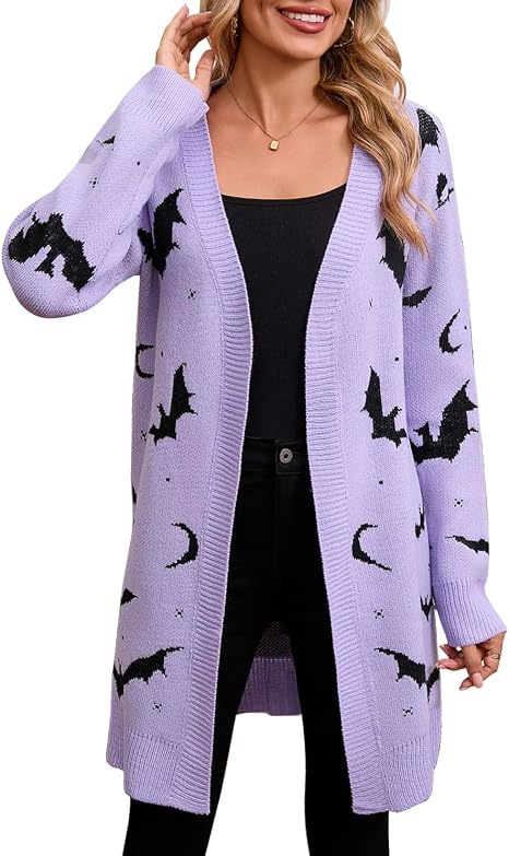 Women's Long Sleeve Heart Cardigan Sweaters V Neck Open Front Knit Coat - skull jacket