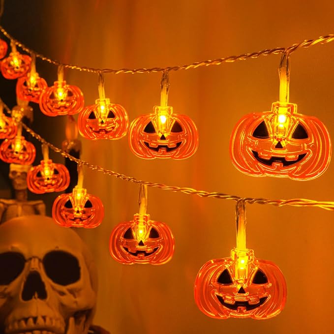 Halloween Lights Pumkin Lights 10FT 20LED with Timer 8 Modes Battery Operated Indoor Outdoor for Halloween Decorations, Pumpkin Decor - string light