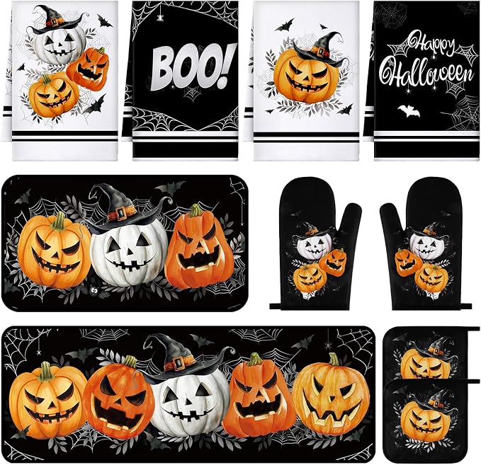 Fanfanwin 10 Pcs Halloween Kitchen Decor Accessories Set Gothic Pumpkin