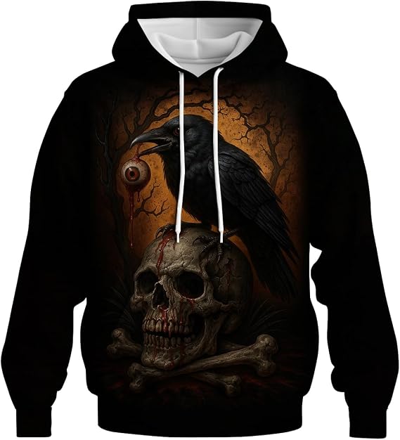 LAOLIUSN Novelty Long Sleeve Hoodie Funny Fashion Skull Print Sweatshirts - skull hoodie